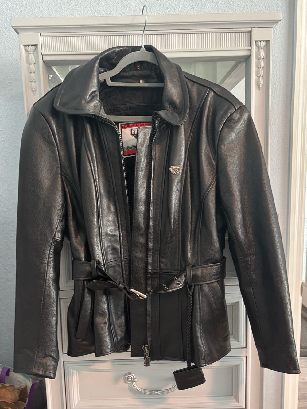 Black Leather Belted Women's Jacket
